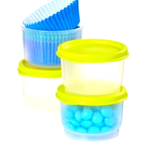 Tupperware Snack Cups set of 4 x 4oz Clear Containers with Yellow or White Seals - Picture 2 of 16